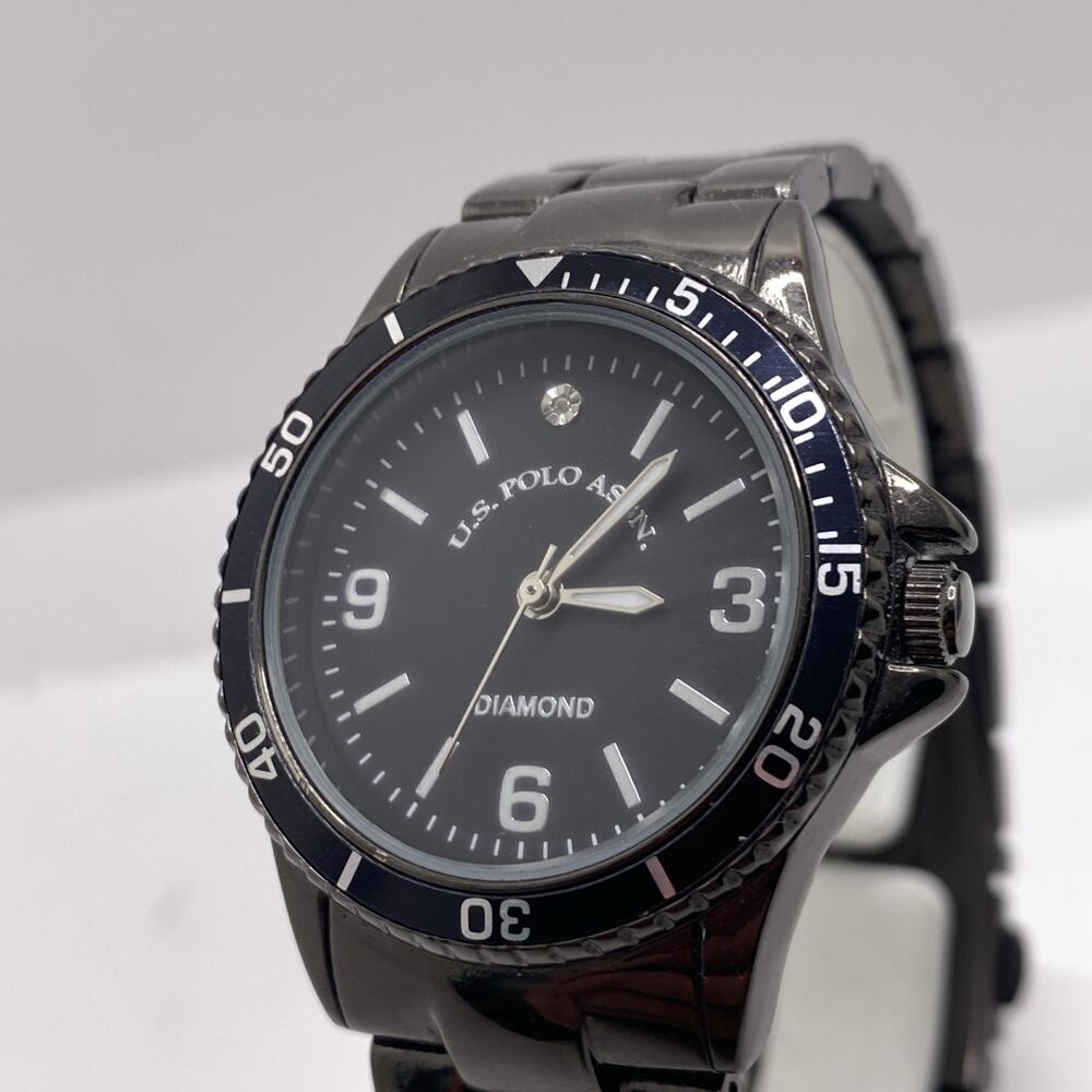 US Polo Assn Black Metallic Watch Works New Battery